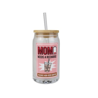 Enesco Our Name is Mud Mom Needs a Recharge Iced Coffee Latte Glass, 16 Ounce