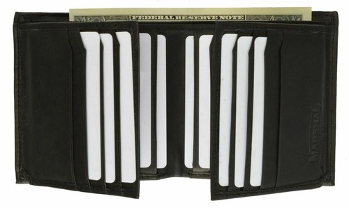 Genuine Leather Bifold/Trifold Multi Credit Card Slots 2 ID Windows Wallet Black