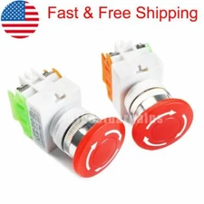 2PCS Emergency Stop Switch Push Button Mushroom Emergency Shut Off Switch Button