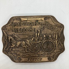 Vintage Boston Fire Dept. America's Heroe  s Brass Belt Buckle Bergamot Brass