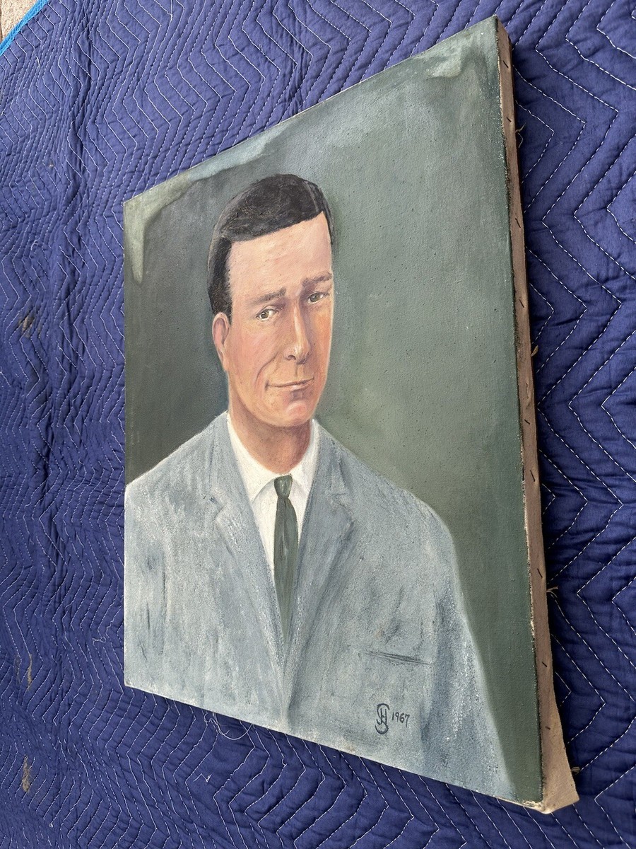 Vintage 1967 Original Businessman Portrait Painting Madmen Style