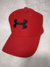 Under Armour Red Baseball Cap hat Black Logo Youth Classic Fit S/M Fitted
