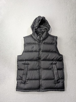 Gap Warmest Down Puffer Vest Mens Small Black Stowaway Hidden Hooded Y2K Jacket