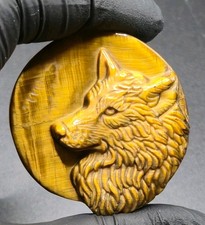Tiger’s Eye Wolf Head Disc Carving | 1.6" | 37g