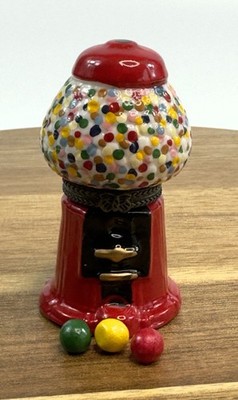 Porcelain Hinged Trinket Box Gumball Machine With Three Gum Balls