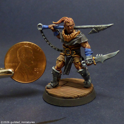 Human Fighter with Harpoon, Dagger and shark Jaw | Hand Painted D&D Miniature