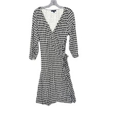 Max Edition Dress Womens Large Black White Wrap Tie Waist 3/4 Sleeve Made USA