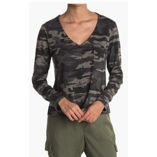 Sanctuary Women's V-Neck Cozy Pocket Sleeve Top in Distressed Camo Medium $89