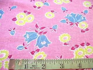Vintage Feed Sack: Lime Green and Blue Flowers on Bubble Gum Pink