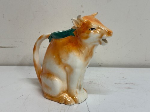 Antique Czechoslovakian Ceramic Brown Cow Figurative Creamer Pitcher