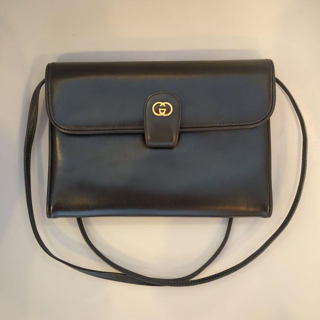 GUCCI Vintage GG Interlocking Black Leather Should Model F0708653