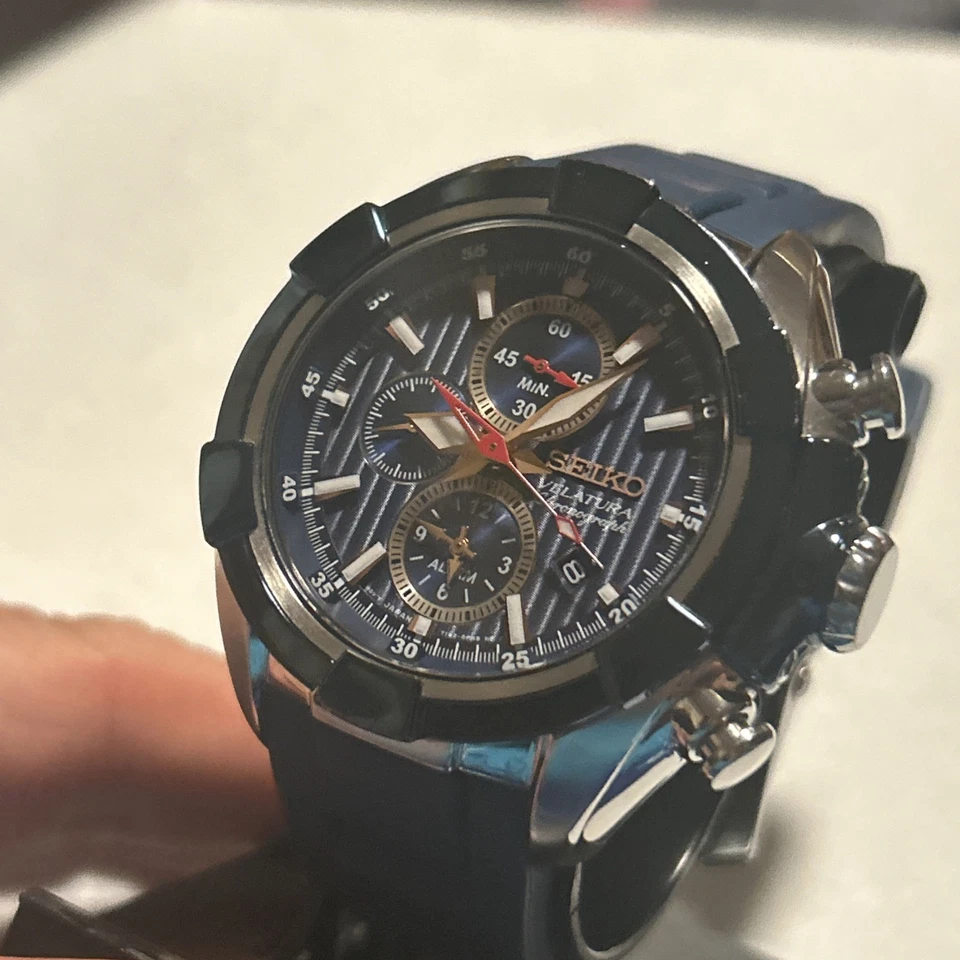Rare SEIKO Velatura Chronograph Quartz Blue Dial 45mm Sapphire Glass - Image 3 of 4
