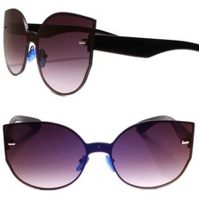 Gorgeous Elegant Chic Womens Rimless Blue Mirrored Lens Round Cat Eye Sunglasses