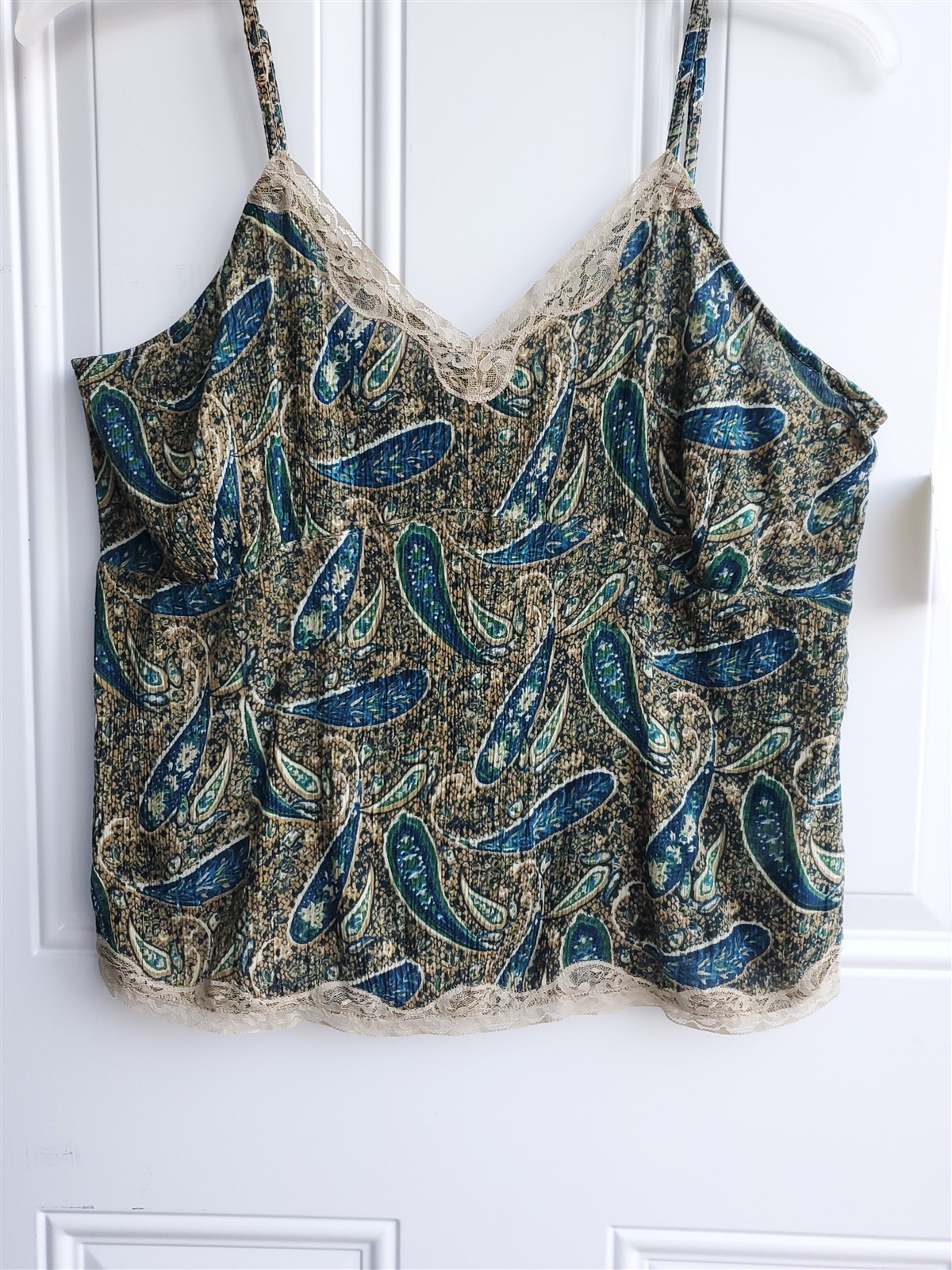 VTG Y2K Babydoll Tank Top Cami Whimsigoth Fairy Grunge Lace Size XL Green