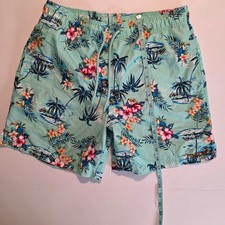 George Tropical Swim Trunks Mens Medium 32-34 Aqua Hawaiian Beach Shorts