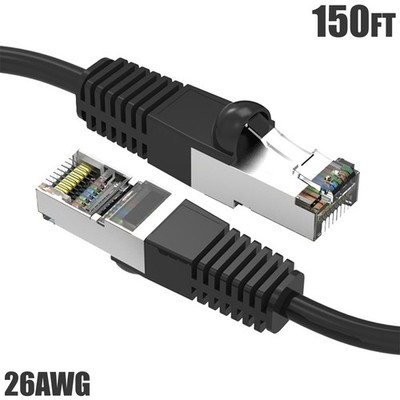 150FT Cat5E RJ45 Ethernet LAN Network FTP Shielded Patch Cable Pure Copper Black