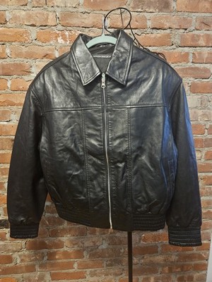 Mens Black Lambskin Leather Baseball Style Jacket Size Medium NWT