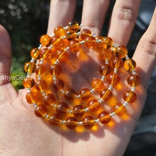 Yellow Citrine Smooth Round Beads . 8mm Round Smooth Beads Necklace