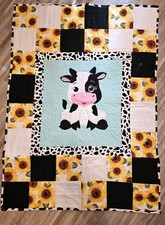 Handmade baby cow quilt, sunflower square