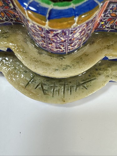 Mexico Style Fountain Sculpture Botanical Floral Textured Hand Painted Ceramic - Picture 3 of 7