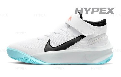 Nike Team Hustle D10 FlyEase GS 'White Black Blue' Kids DD7303-102 New Size