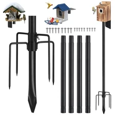 Bird Feeder Pole, 75 inch Bluebird House Pole for Outside Heavy Duty with 5 P...