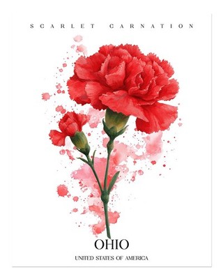 Scharlachrote Nelke Blumen Wandkunst Ohio State Druck Aquarell Natur