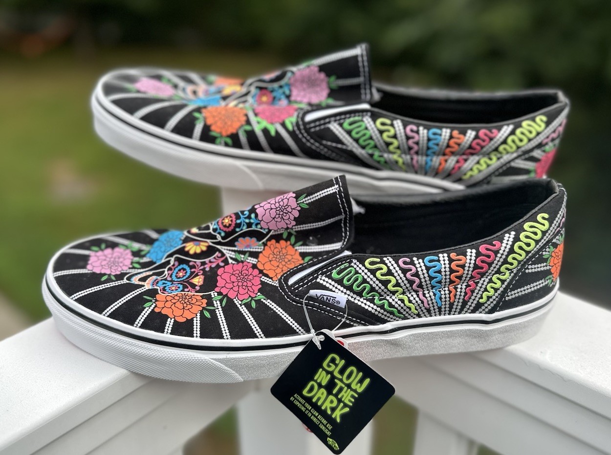 Vans Mens Dia De Los Muertos Glow Slip On Shoes Size 8.5-image