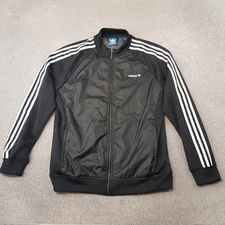 Adidas Mens Track Jacket Large Black Trefoil Firebird Originals SST Wet Look