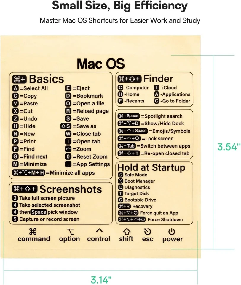 MacBook Shortcuts Sticker (4-Pack) Mac OS Cheat Sheet | Fits Pro/Air M1 M2 M3 M4 - Image 4 of 4