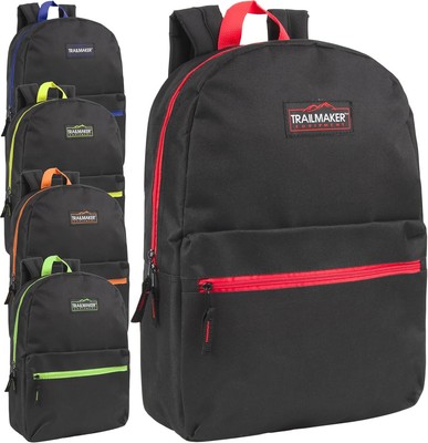 Trail maker 24 Pack Classic Backpacks in Bulk Wholesale Black Color Trim 