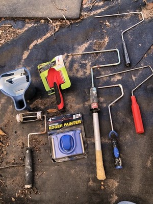 8 Used Painting Tools, Rollers Edger Painter, Corner Brush, Hand Pail Bucket