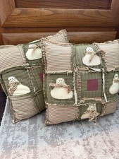 Rag Quilt Stitched Patchwork Cottage Core Throw Pillows Country Christmas Winter