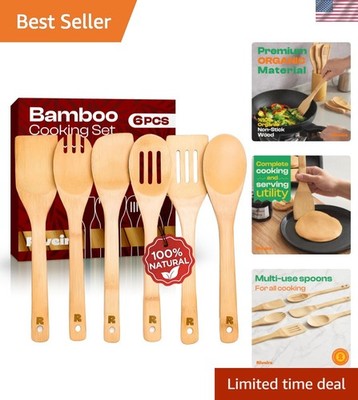 Bamboo Cooking Spoons 6-Piece   Wooden Cooking Utensils Set with Wooden Spoon...