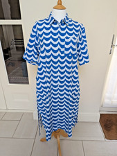 Uniqlo Marimekko Women’s Blue White Short-Sleeve Linen Blend Dress S UK 10 EU 38