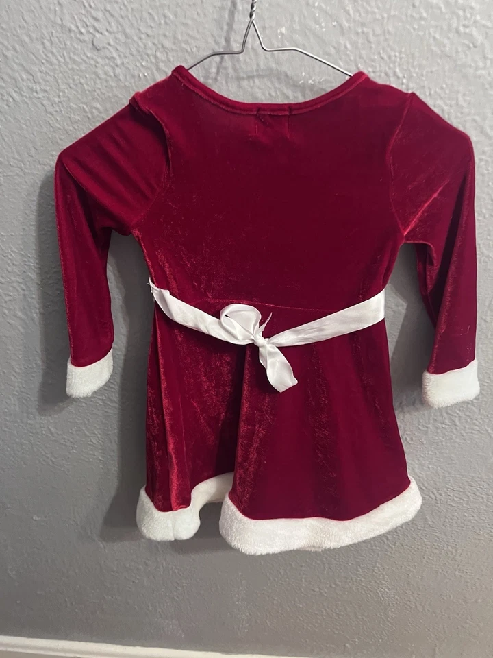 Girls Pink & Violet Dress Red velvet white fur sequin Santa style Size 5 - Image 3 of 4