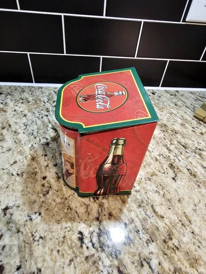 Vtg Tin Box Coke Coca Cola Storage Advertising Soda Fountain Hinge Lid Diner '96 - Image 3 of 4