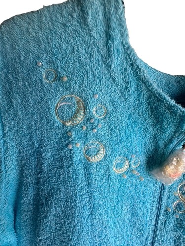 Quacker Factory Reißverschluss vorne hellblau Chenille Morgenmantel Gummi Enten Größe XS - Bild 4 von 16