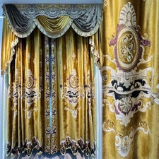 luxury gold European flannel embroiderywindow cloth valance curtain tulle M1920
