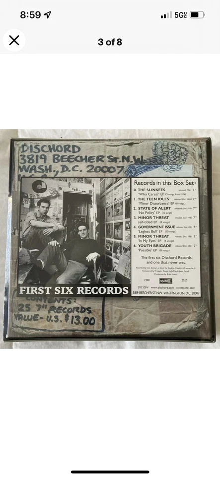DISCHORD 200 First Six Dischord Records 7" Box Set Minor Threat SOA Teen Idles Foto 3 de 4