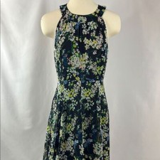 Tommy Hilfiger Blue Floral Halter Midi Dress Sheer with Lining Size 8P