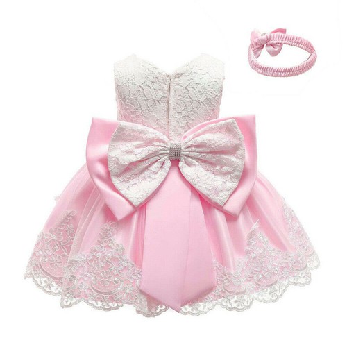 Flower Girls Bridesmaid Dress Baby Kids Party Lace Bow Wedding Dresses Princess - Picture 6 of 14