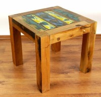 Tisch, Couchtisch, Buntes,Recyceltes Teakholz/Bootsholz, 50X50Cm,Beistelltisch