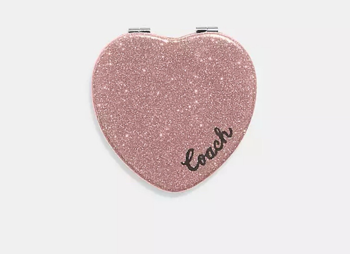 NEW Coach Dusty Rose Silver Glitter Dual Sided Heart Shaped