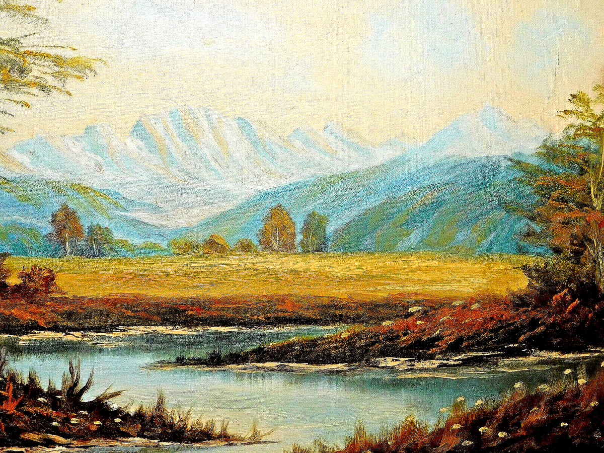 Vintage Hans Wagner Germany 1885 Oil Painting Framed Mountains