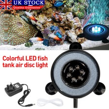 LED Aquarium Light Fish Tank Bubble Pump Round Air Stone Disk Color Changing UK