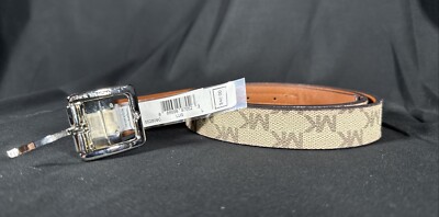 Michael Kors Reversible Gray/Brown MK Logo Slim Belt with Gold Plate MICHAEL KORS BELT REVERSIBLE BROWN MK LOGO/BROWN TEXTURE  main image 2
