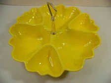 Vintage Chip and Dip Serving Dish Tray Yellow Ceramic 12"