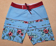 Ron Jon Surf Shop Board Shorts Blue Floral Hibiscus Swim Trunks Mens Sz 32