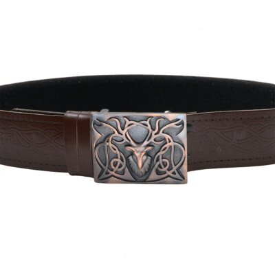 Brown Stag Quality Leather Kilt Belt - Made in Scotland